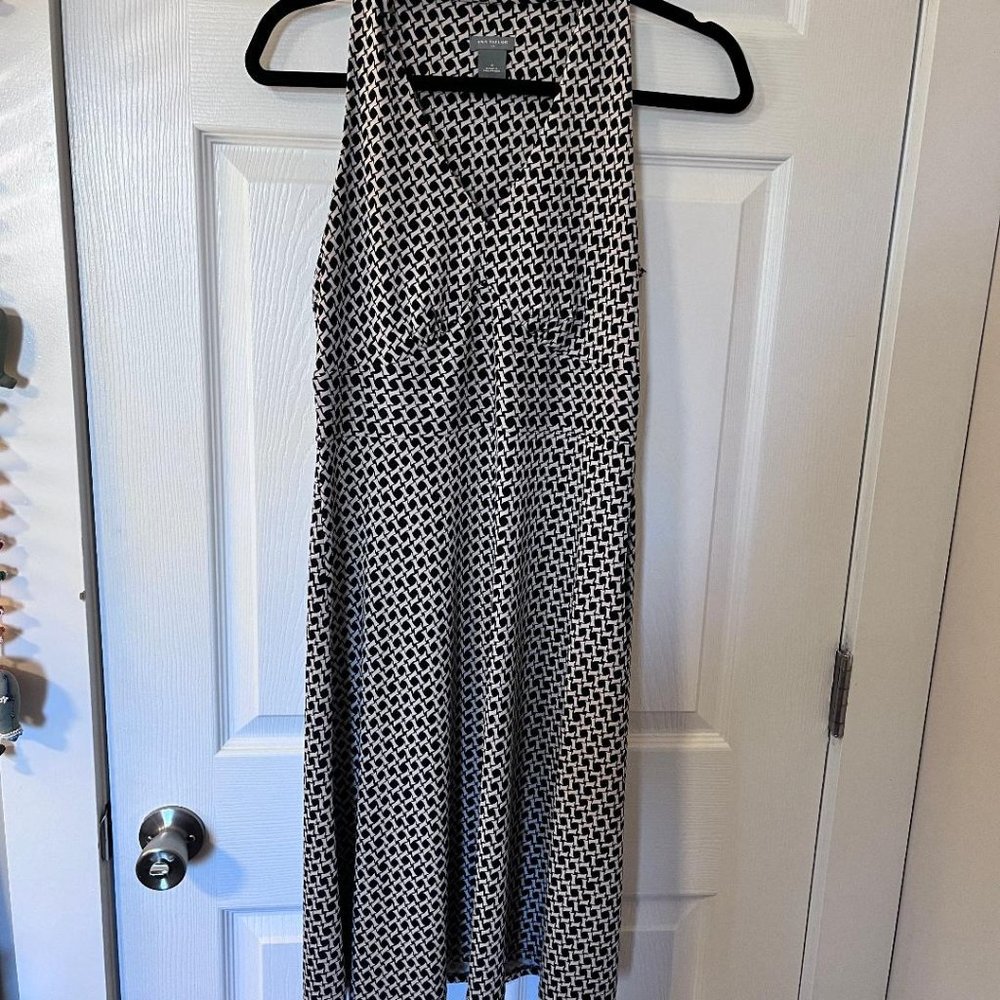 Ann Taylor, Black and White Print, Empire Waist V-neck Midi Tank Dress, 6